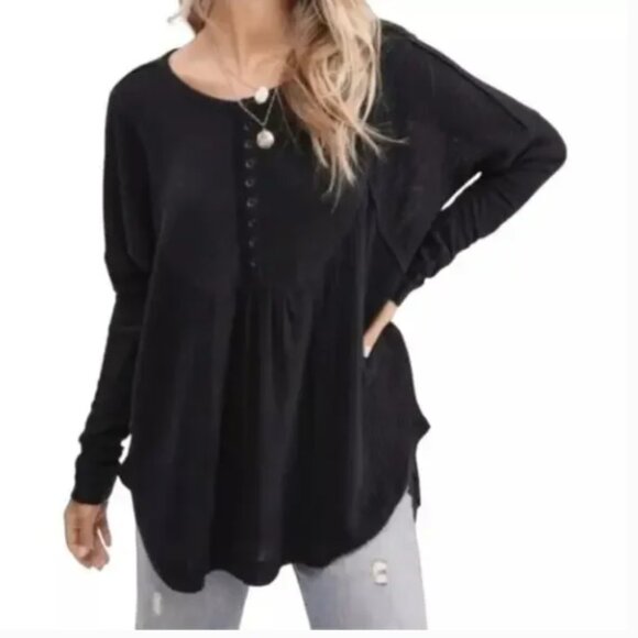 NEW! Free People 'Leo' Henley Thermal in BLACK (M) - Picture 3 of 5